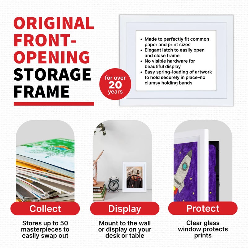 Dynamic Frames Liâ€™l Davinci Art Cabinet, Stores up to 50 Pieces of 9x12 inch Art, Outer Wooden Frame Dimensions 11.75 x 14.75 inches, Kids Art Frame, Front Opening, Universal Hanging, White - Image 3